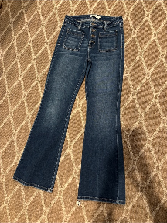Hidden Jeans Denim - Hidden Jeans Hi-Rise Dark Blue Flare Jeans with Button-Fly & Front Patch Pocket